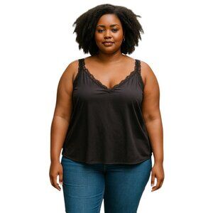 Stella & Dot Refuse to be Ordinary Black Satin Lace Camisole Plus 2X Romantic